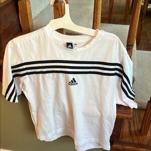 Adidas Kids White and Black Striped T-Shirt